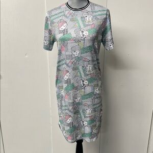 Graphic Print Midi Dress with Green Accents